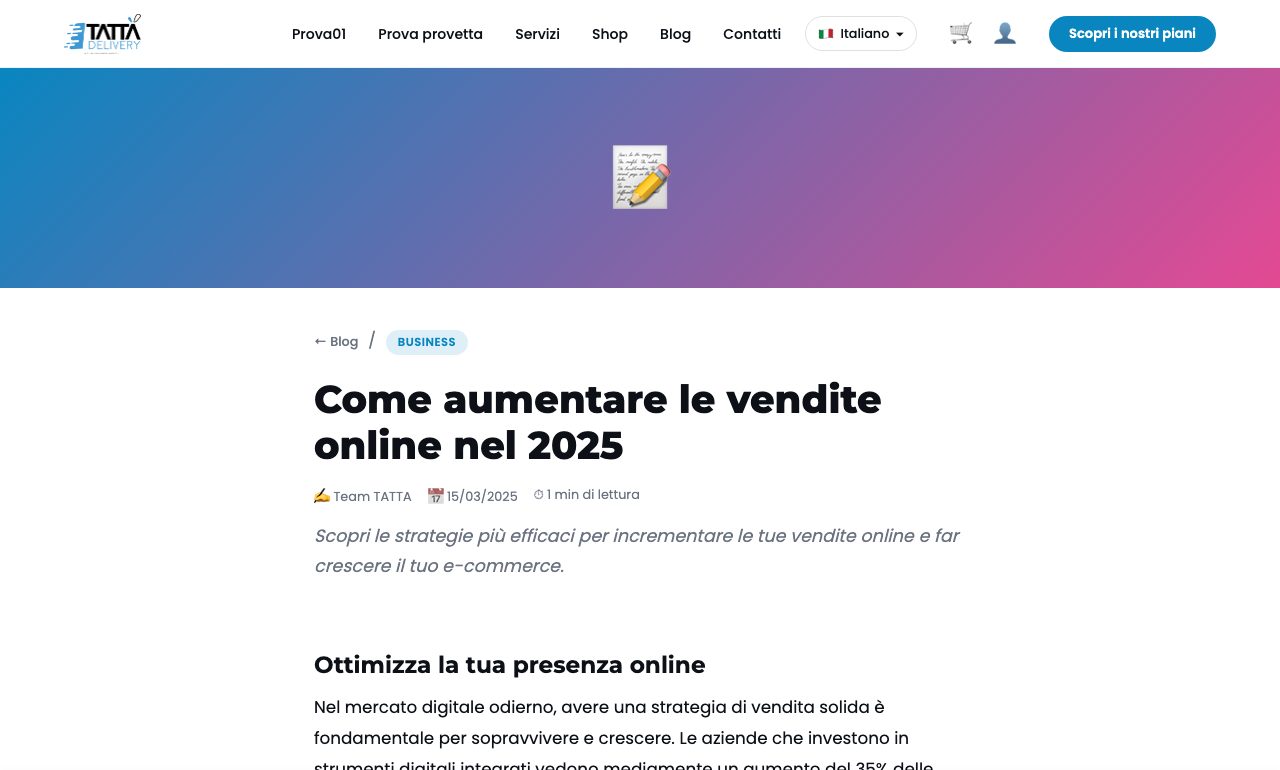 Pagina articolo curata creata con Tattà OS