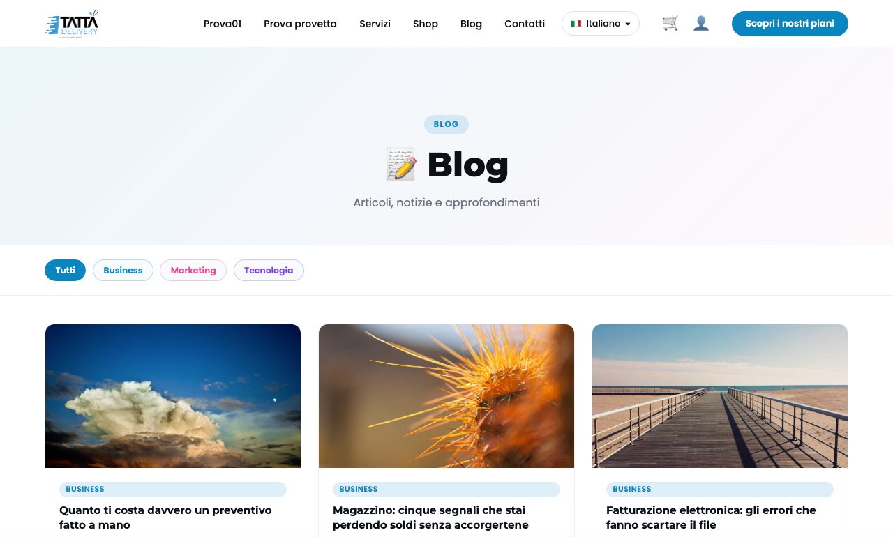 Blog con articoli e categorie creato con Tattà OS